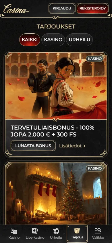 Casina Casino mobile browser with promotional claims and loyalty rewards